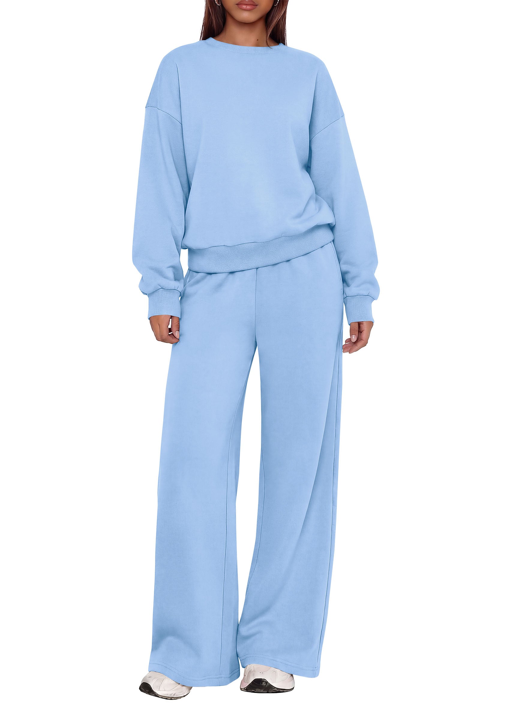 PRETTYGARDEN 2 Piece Lounge Sets for Women Casual Sweatsuits | Soft Stretchy,Drop Shoulder Crew Neck Sweatshirt & Wide Leg Pants,Workout Airport Matching Set Tracksuit,Fall Winter Outfits