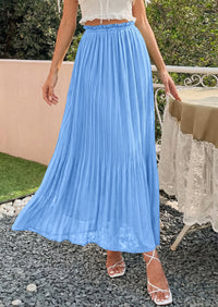PRETTYGARDEN Pleated Long Skirts for Women Summer Vacation Outfits 2026 Spring Elastic Waisted Flowy Chiffon A-Line Midi Skirt PRETTYGARDEN