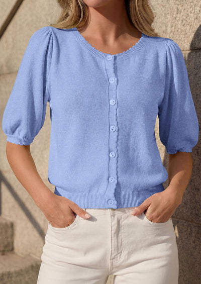 PRETTYGARDEN Puff Short Sleeve Cardigans for Women Lightweight 2026 Summer Shirts Button Up Knit Sweater Tops Spring Clothes PRETTYGARDEN