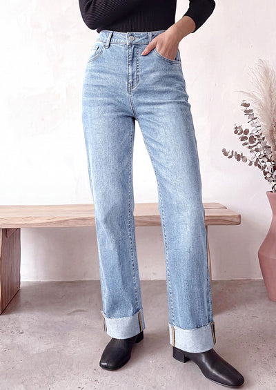 PRETTYGARDEN Women's Baggy Denim Jeans Wide Leg Pants | Stretchy High Waisted, Straight Leg Pockets, Cuffed Raw Hem Boyfriend, Trendy Bottoms, Fall Fashion Clothes, Casual Outfits
