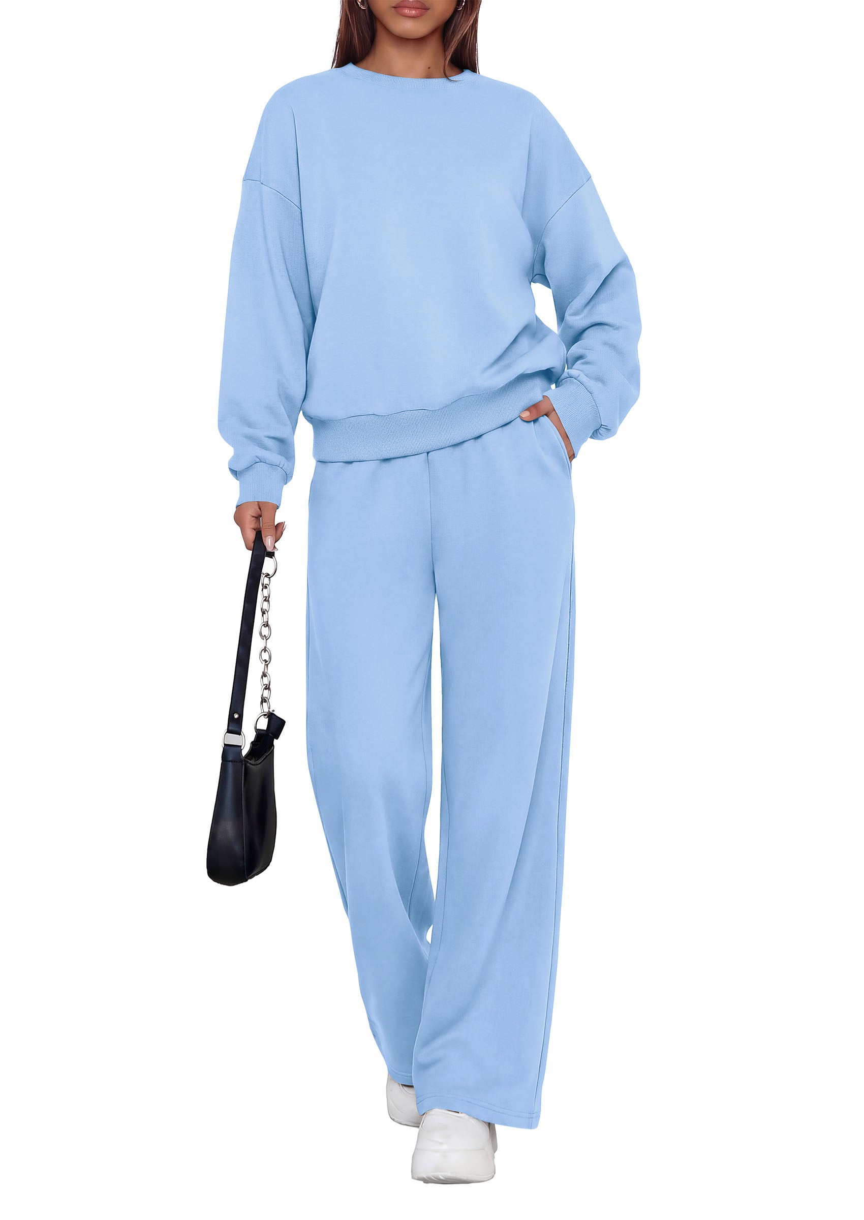 PRETTYGARDEN 2 Piece Lounge Sets for Women Casual Sweatsuits | Soft Stretchy,Drop Shoulder Crew Neck Sweatshirt & Wide Leg Pants,Workout Airport Matching Set Tracksuit,Fall Winter Outfits