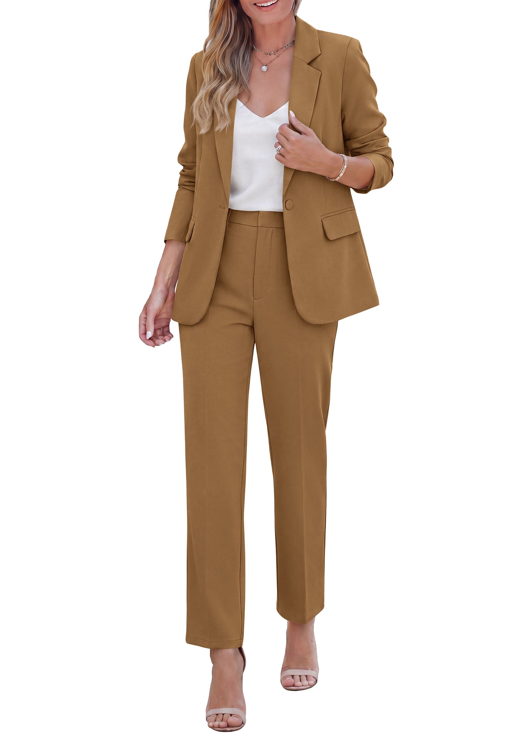 PRETTYGARDEN Two Piece Sets for Women Dressy Pant Suits | Lapel Blazer,Straight Leg Dress Pants,Professional Interview Suit Set,Business Casual Outfits,Office Work Clothes,Fall Winter