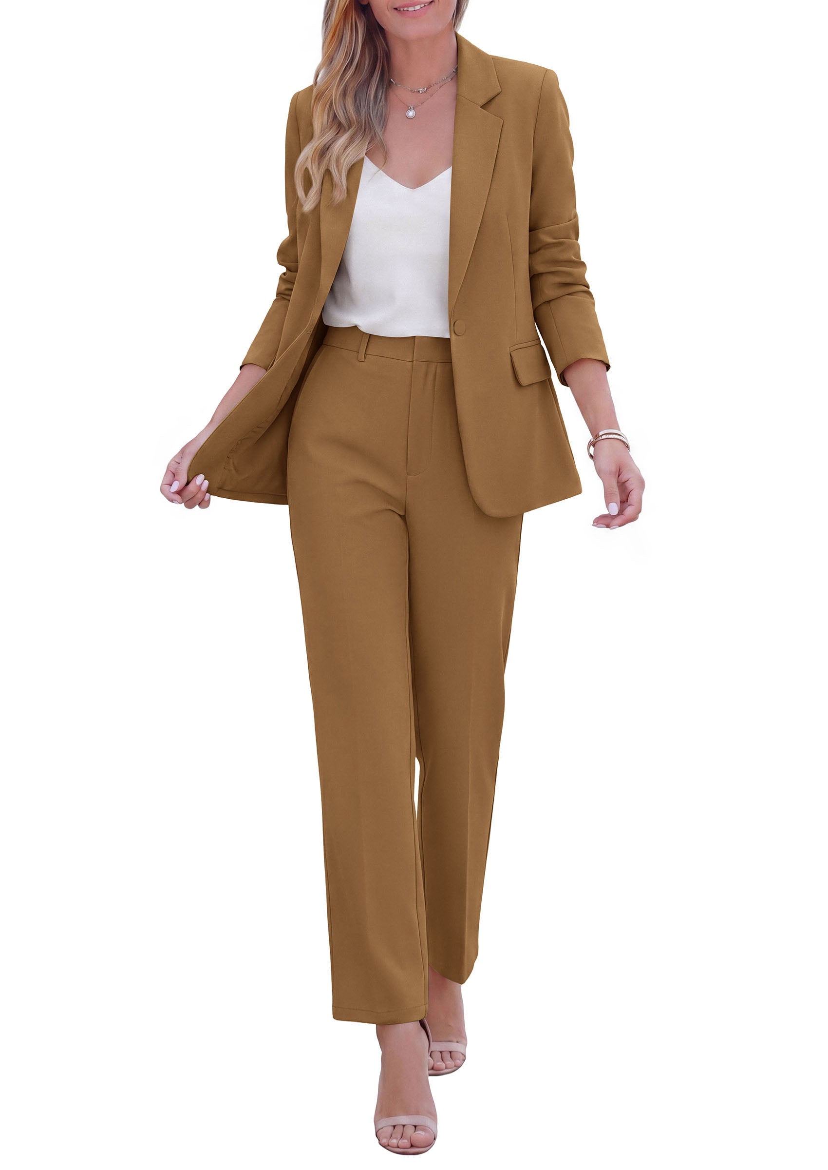 PRETTYGARDEN Two Piece Sets for Women Dressy Pant Suits | Lapel Blazer,Straight Leg Dress Pants,Professional Interview Suit Set,Business Casual Outfits,Office Work Clothes,Fall Winter