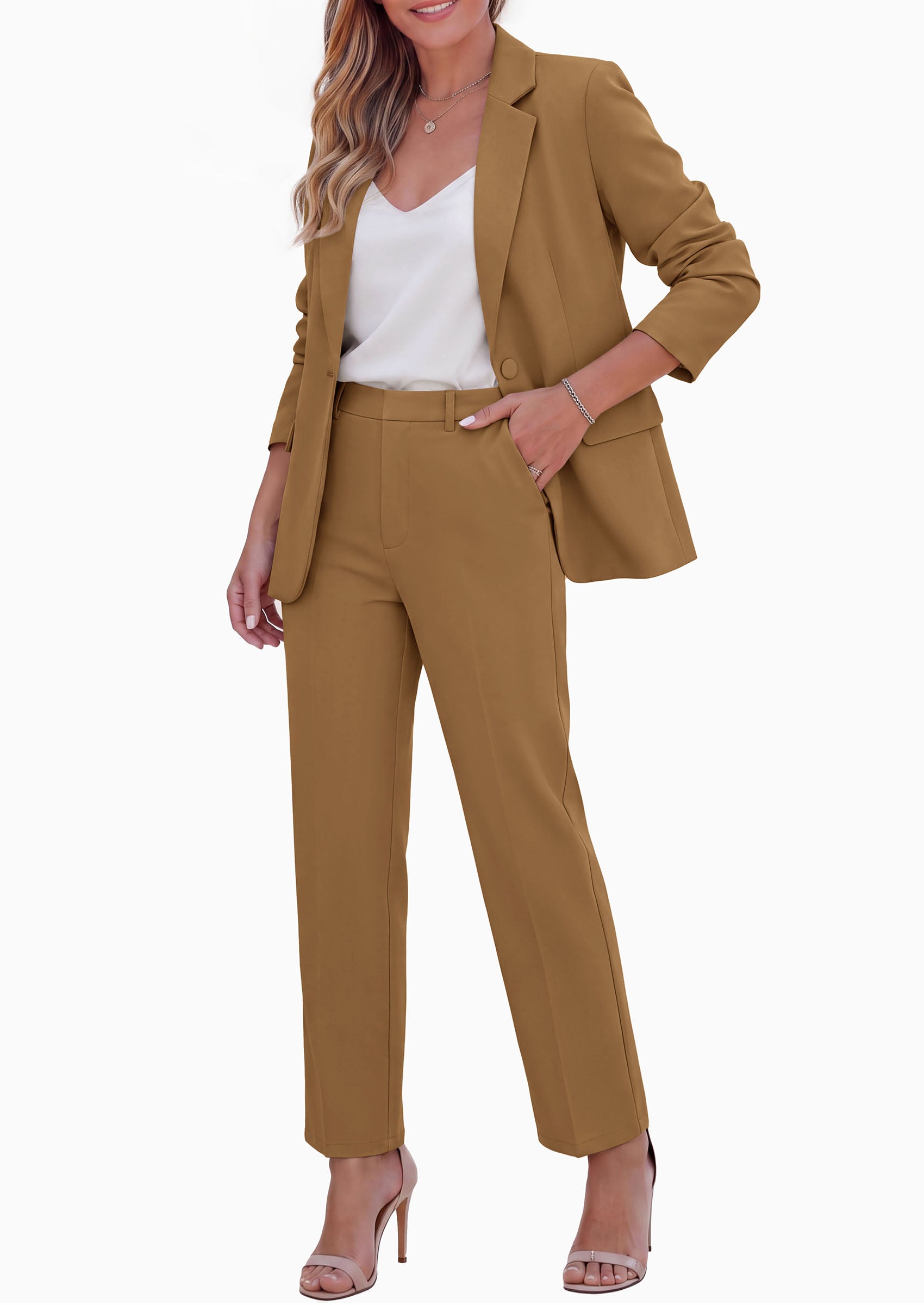 PRETTYGARDEN Two Piece Sets for Women Dressy Pant Suits | Lapel Blazer,Straight Leg Dress Pants,Professional Interview Suit Set,Business Casual Outfits,Office Work Clothes,Fall Winter