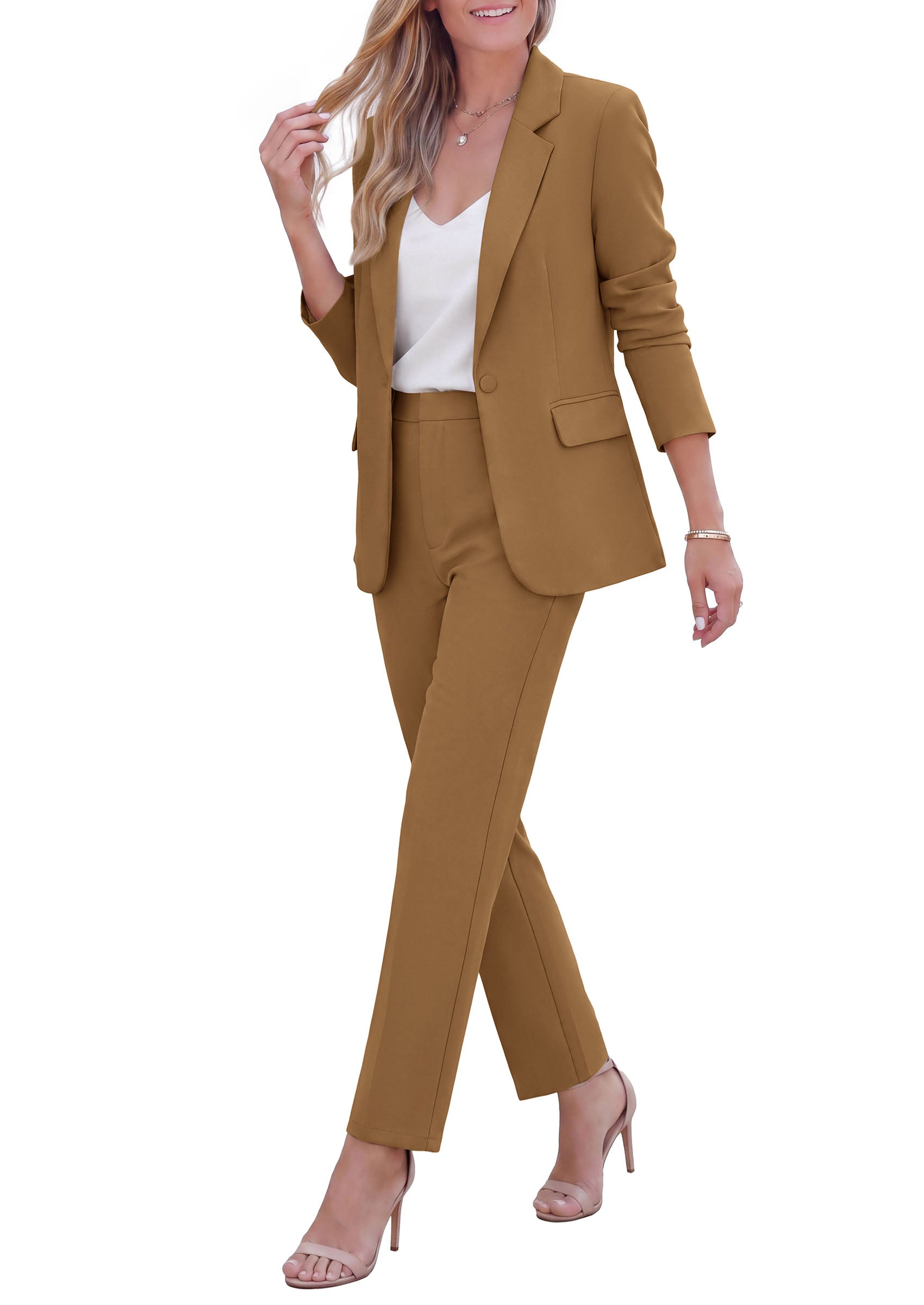 PRETTYGARDEN Two Piece Sets for Women Dressy Pant Suits | Lapel Blazer,Straight Leg Dress Pants,Professional Interview Suit Set,Business Casual Outfits,Office Work Clothes,Fall Winter