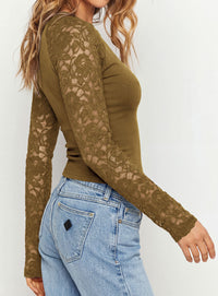 PRETTYGARDEN Sheer Lace Raglan Long Sleeve Shirts for Women | Soft Stretchy Knit,See Through Floral Sleeves,Crewneck Fitted Tshirts,Daily Going Out Tops,Office Layer,Fall Fashion Clothing