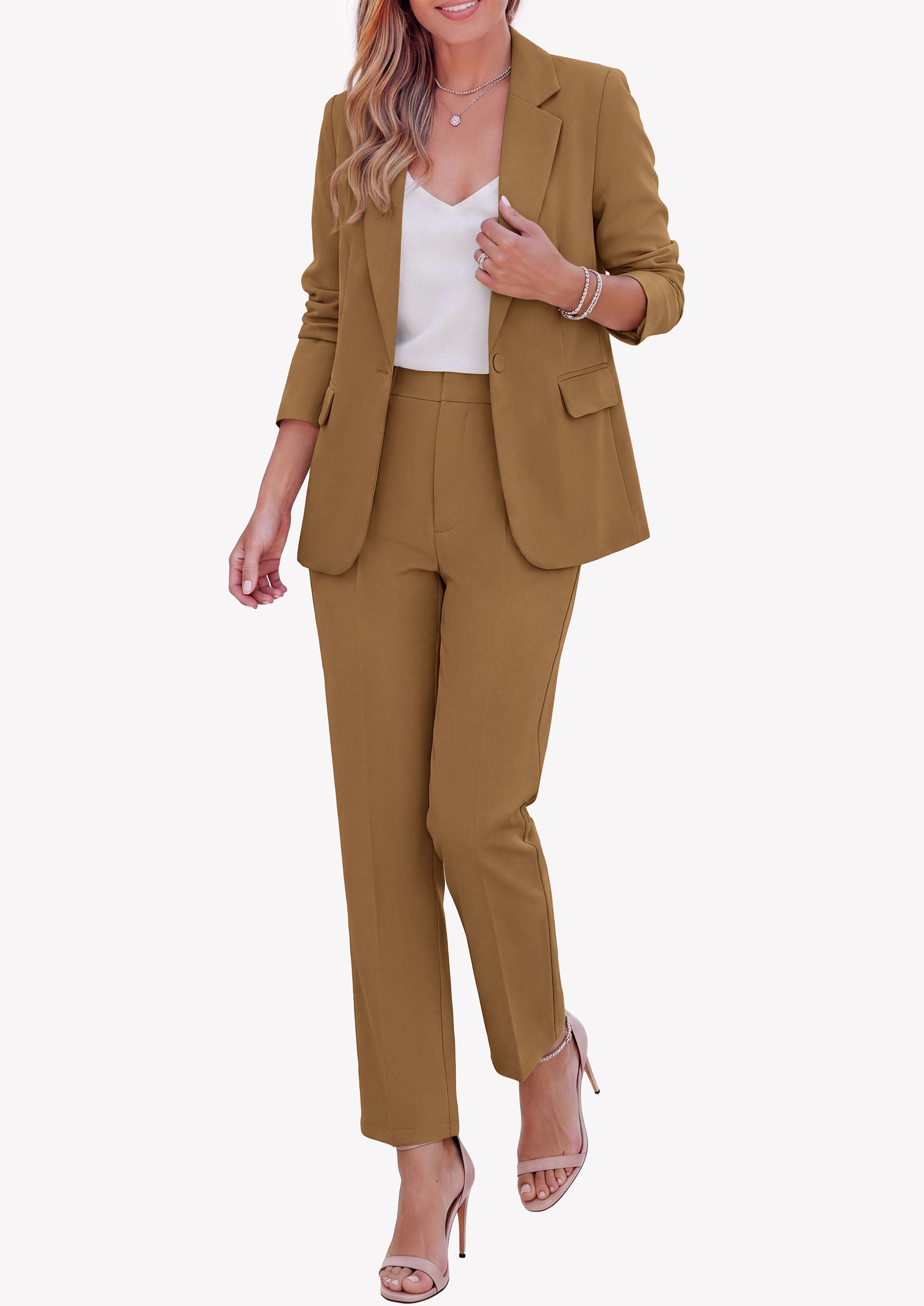 PRETTYGARDEN Two Piece Sets for Women Dressy Pant Suits | Lapel Blazer,Straight Leg Dress Pants,Professional Interview Suit Set,Business Casual Outfits,Office Work Clothes,Fall Winter