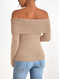 Fall Off Shoulder Sweaters Y2K Long Sleeve Ribbed Knit Fitted Pullover Tops Blouse