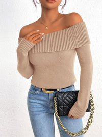 Fall Off Shoulder Sweaters Y2K Long Sleeve Ribbed Knit Fitted Pullover Tops Blouse