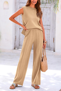 Pullover Tops And Wide Leg Pants Casual Two Piece Sets