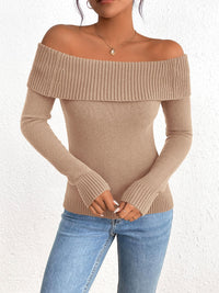 Fall Off Shoulder Sweaters Y2K Long Sleeve Ribbed Knit Fitted Pullover Tops Blouse