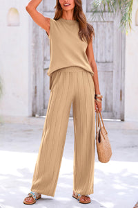 Pullover Tops And Wide Leg Pants Casual Two Piece Sets