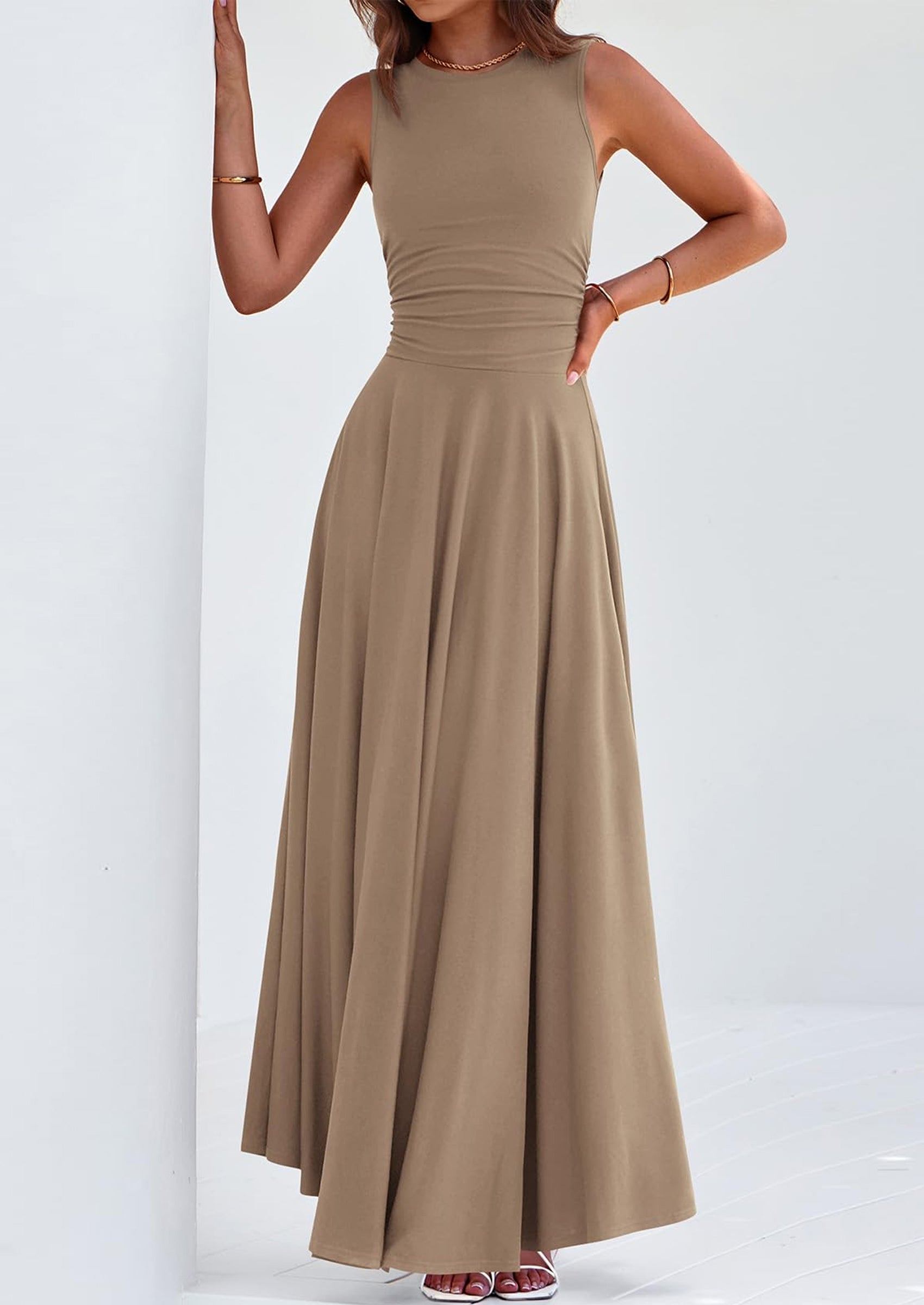 PRETTYGARDEN Womens Spring Dresses Casual Sleeveless Crewneck Aline Maxi Dress Stretch Tank Flowy Long Dresses