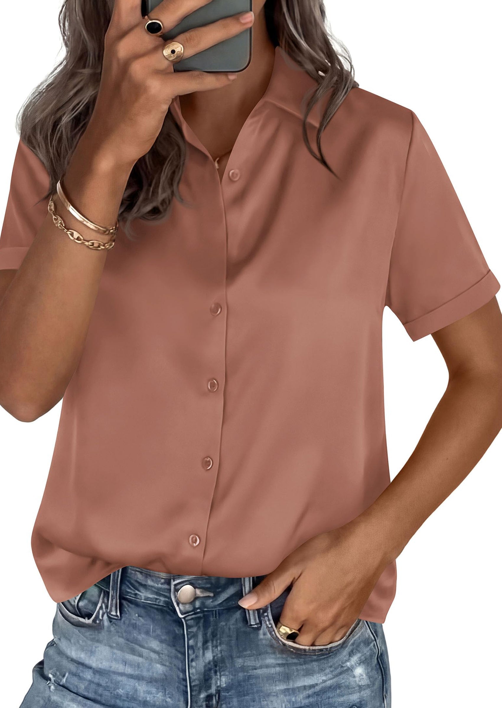 PRETTYGARDEN Women's Summer Button Down Shirts Short Sleeve Work Tops Dressy Blouses Spring Business Casual Outfits PRETTYGARDEN