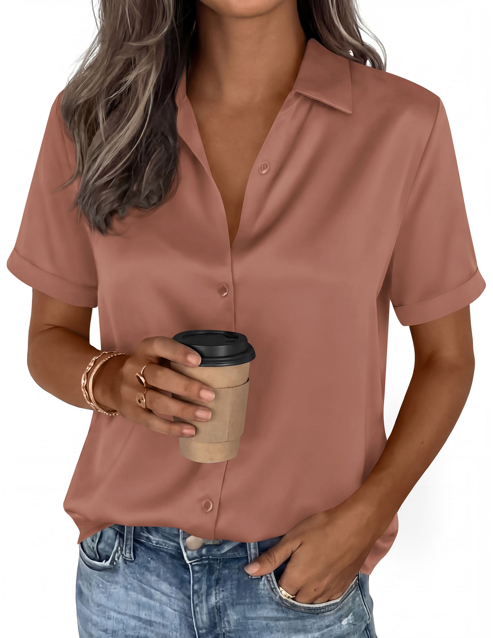 PRETTYGARDEN Women's 2026 Summer Button Down Shirts Short Sleeve Work Tops Dressy Blouses Spring Business Casual Outfits PRETTYGARDEN