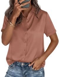 PRETTYGARDEN Women's 2026 Summer Button Down Shirts Short Sleeve Work Tops Dressy Blouses Spring Business Casual Outfits PRETTYGARDEN