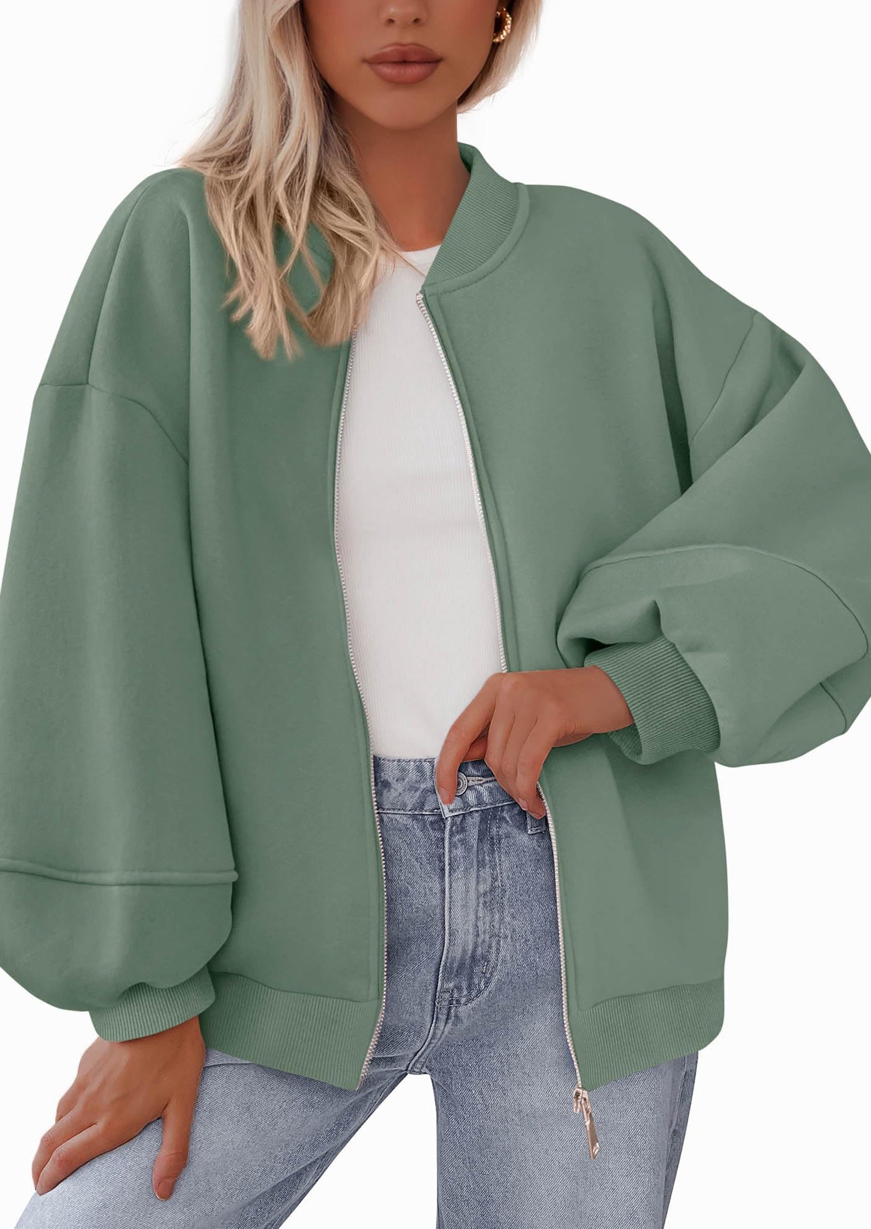 KIRUNDO Oversized Sweatshirt for Women Zip Up Bomber Jacket Fall Fashion Casual Long Sleeve Outerwear Winter Outfits PRETTYGARDEN