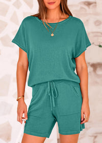 PRETTYGARDEN Two Piece Set for Women Summer Lounge Sets Shorts And Short Sleeve Tops Knitted Matching Travel Spring Outfits PRETTYGARDEN