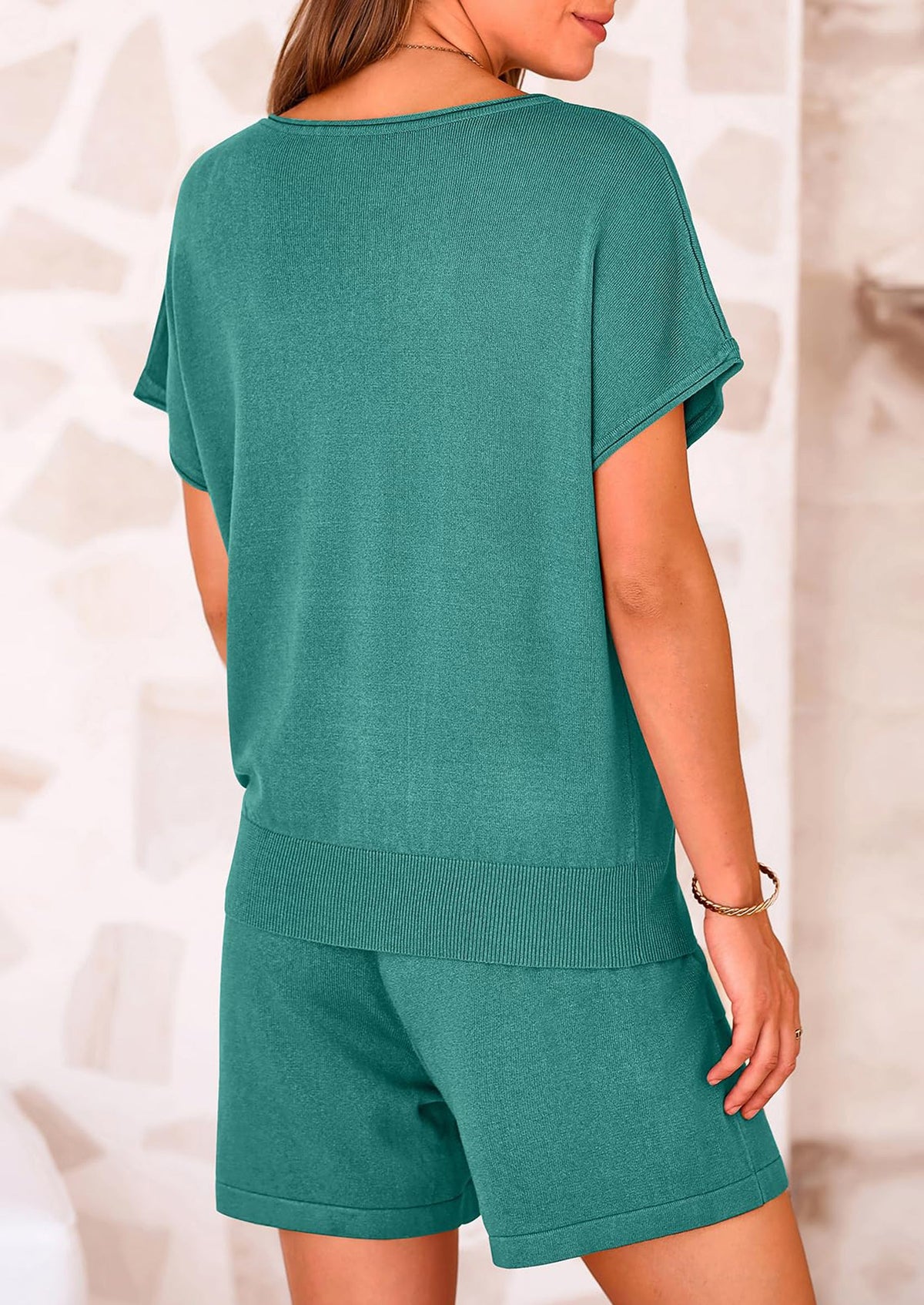 PRETTYGARDEN Two Piece Set for Women Summer Lounge Sets Shorts And Short Sleeve Tops Knitted Matching Travel Spring Outfits PRETTYGARDEN