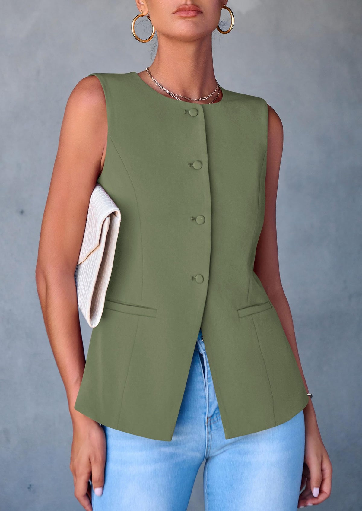 Women's Summer Suit Vest Tops 2025 Dressy Business Casual Sleeveless Button Down Trendy Fashion Blazer Waistcoat