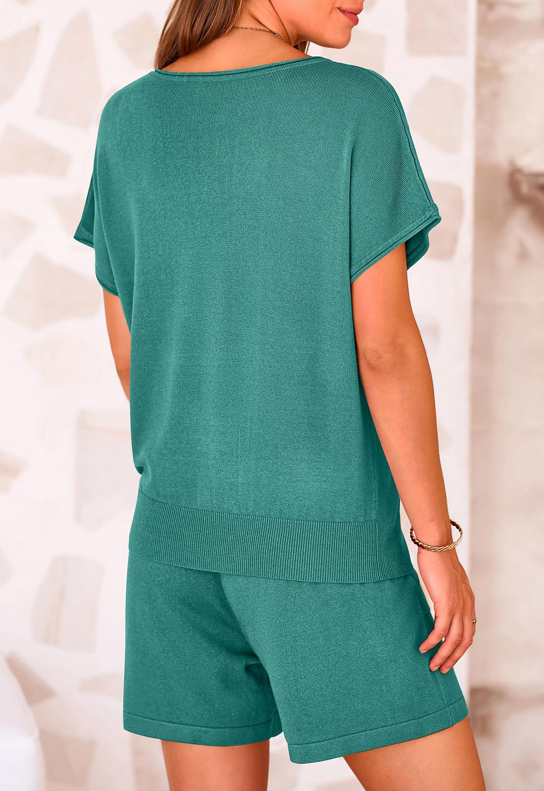 PRETTYGARDEN Two Piece Set for Women Summer Lounge Sets Shorts And Short Sleeve Tops Knitted Matching Travel Spring Outfits PRETTYGARDEN