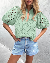 Hollow Out Lace Embroidered Blouse