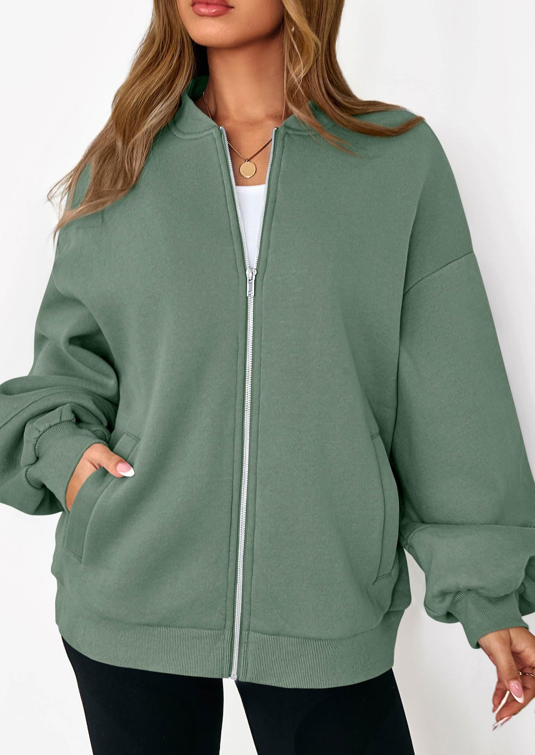 KIRUNDO Oversized Sweatshirt for Women Zip Up Bomber Jacket Fall Fashion Casual Long Sleeve Outerwear Winter Outfits PRETTYGARDEN