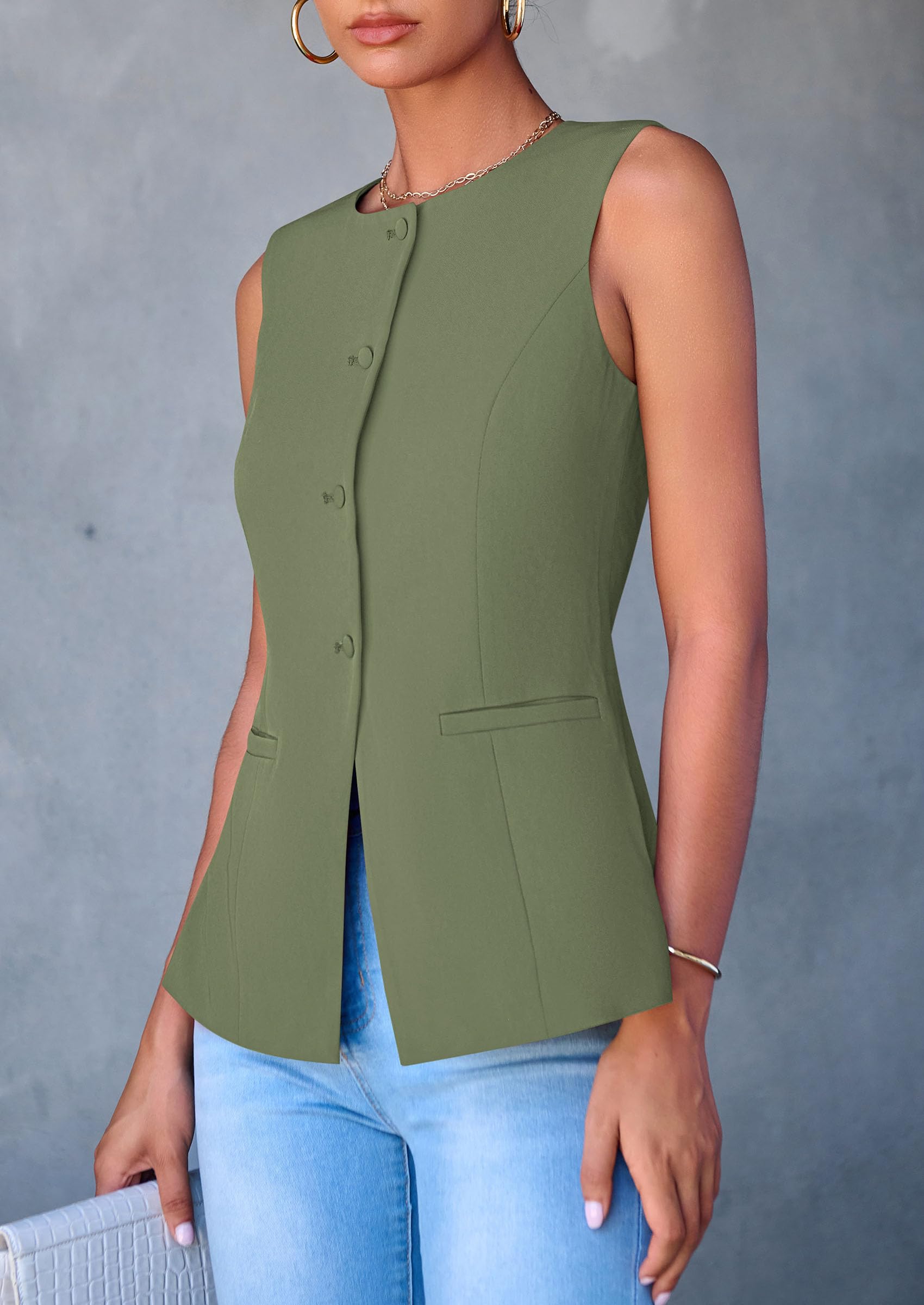 PRETTYGARDEN Women's Suit Vest Tops Summer Dressy Casual Business Button Sleeveless Trendy Fashion Blazer Waistcoat