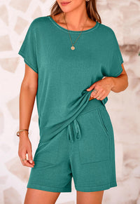 PRETTYGARDEN Two Piece Set for Women Summer Lounge Sets Shorts And Short Sleeve Tops Knitted Matching Travel Spring Outfits PRETTYGARDEN
