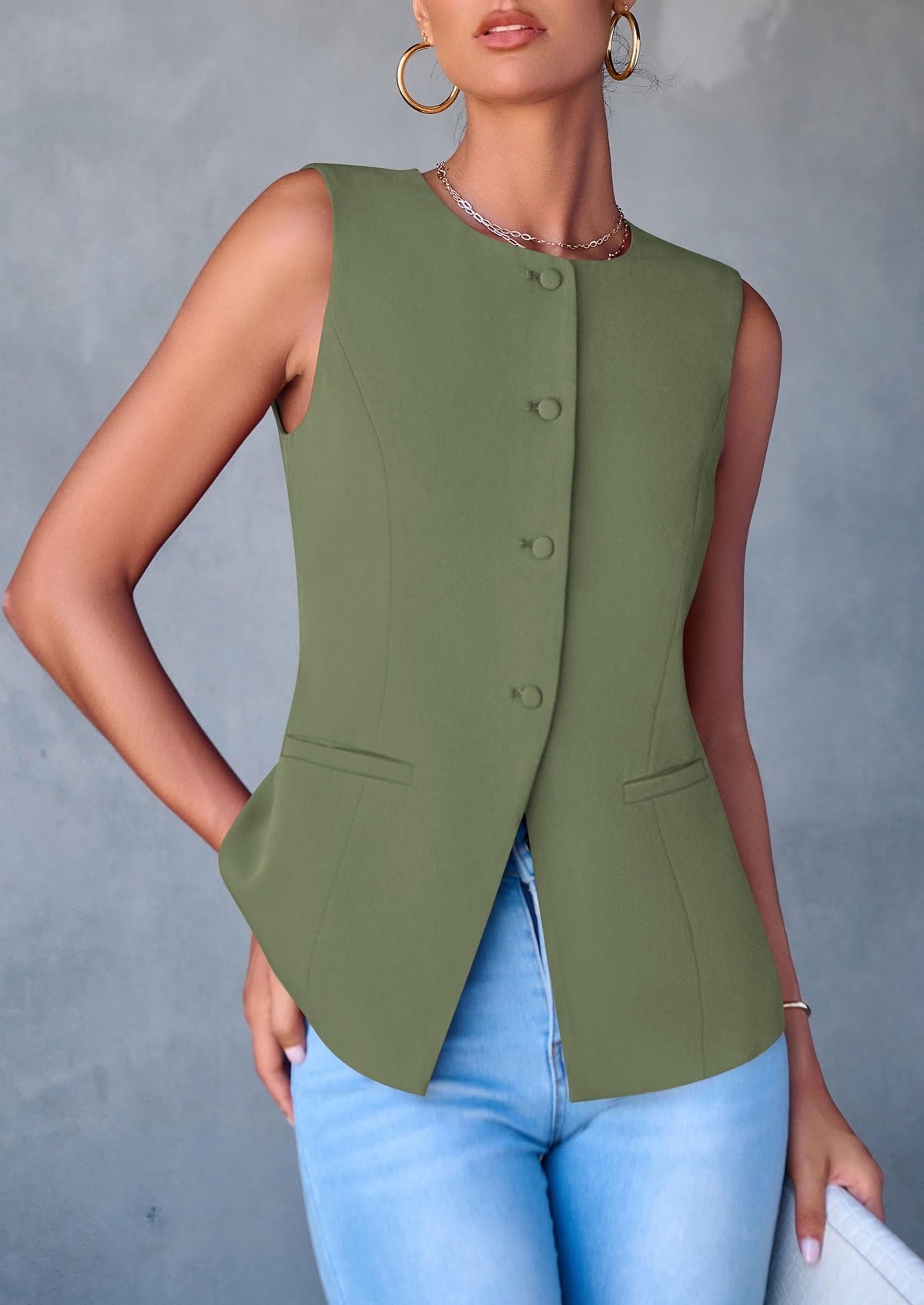 Women's Summer Suit Vest Tops 2025 Dressy Business Casual Sleeveless Button Down Trendy Fashion Blazer Waistcoat