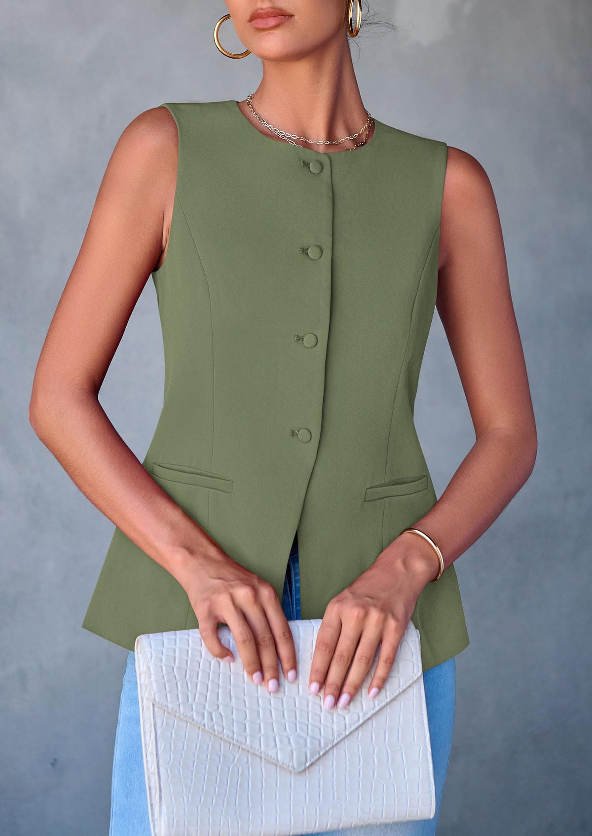 Women's Summer Suit Vest Tops 2025 Dressy Business Casual Sleeveless Button Down Trendy Fashion Blazer Waistcoat