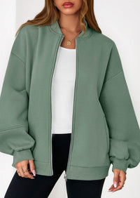 KIRUNDO Oversized Sweatshirt for Women Zip Up Bomber Jacket Fall Fashion Casual Long Sleeve Outerwear Winter Outfits PRETTYGARDEN