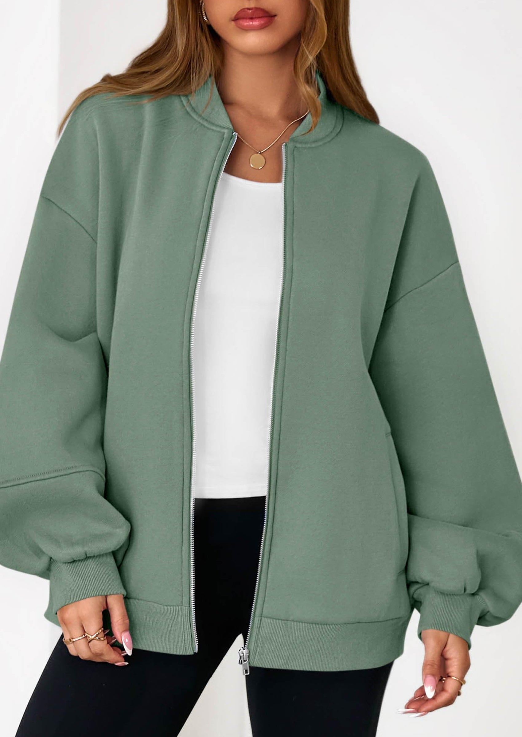 KIRUNDO Oversized Sweatshirt for Women Zip Up Bomber Jacket Fall Fashion Casual Long Sleeve Outerwear Winter Outfits PRETTYGARDEN