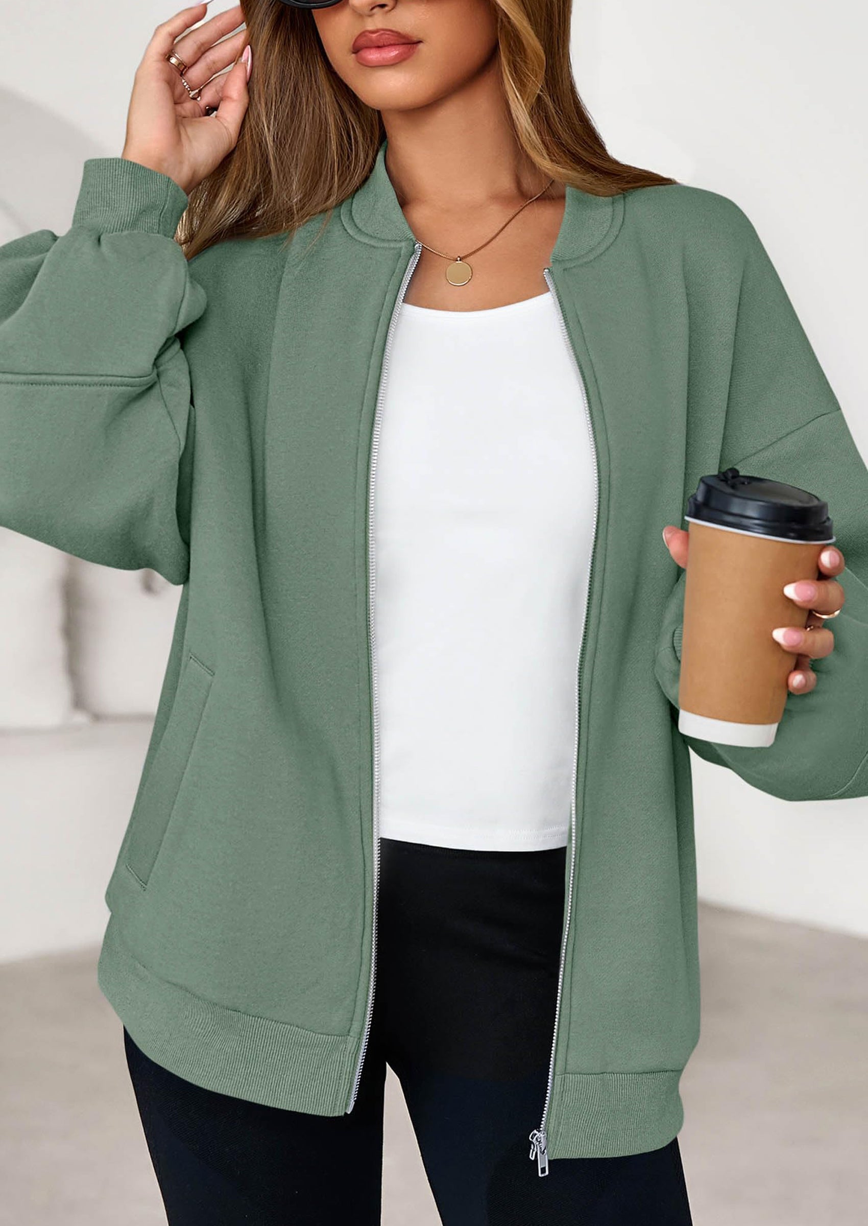 KIRUNDO Oversized Sweatshirt for Women Zip Up Bomber Jacket Fall Fashion Casual Long Sleeve Outerwear Winter Outfits PRETTYGARDEN