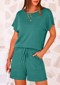 PRETTYGARDEN Two Piece Set for Women Summer Lounge Sets Shorts And Short Sleeve Tops Knitted Matching Travel Spring Outfits PRETTYGARDEN