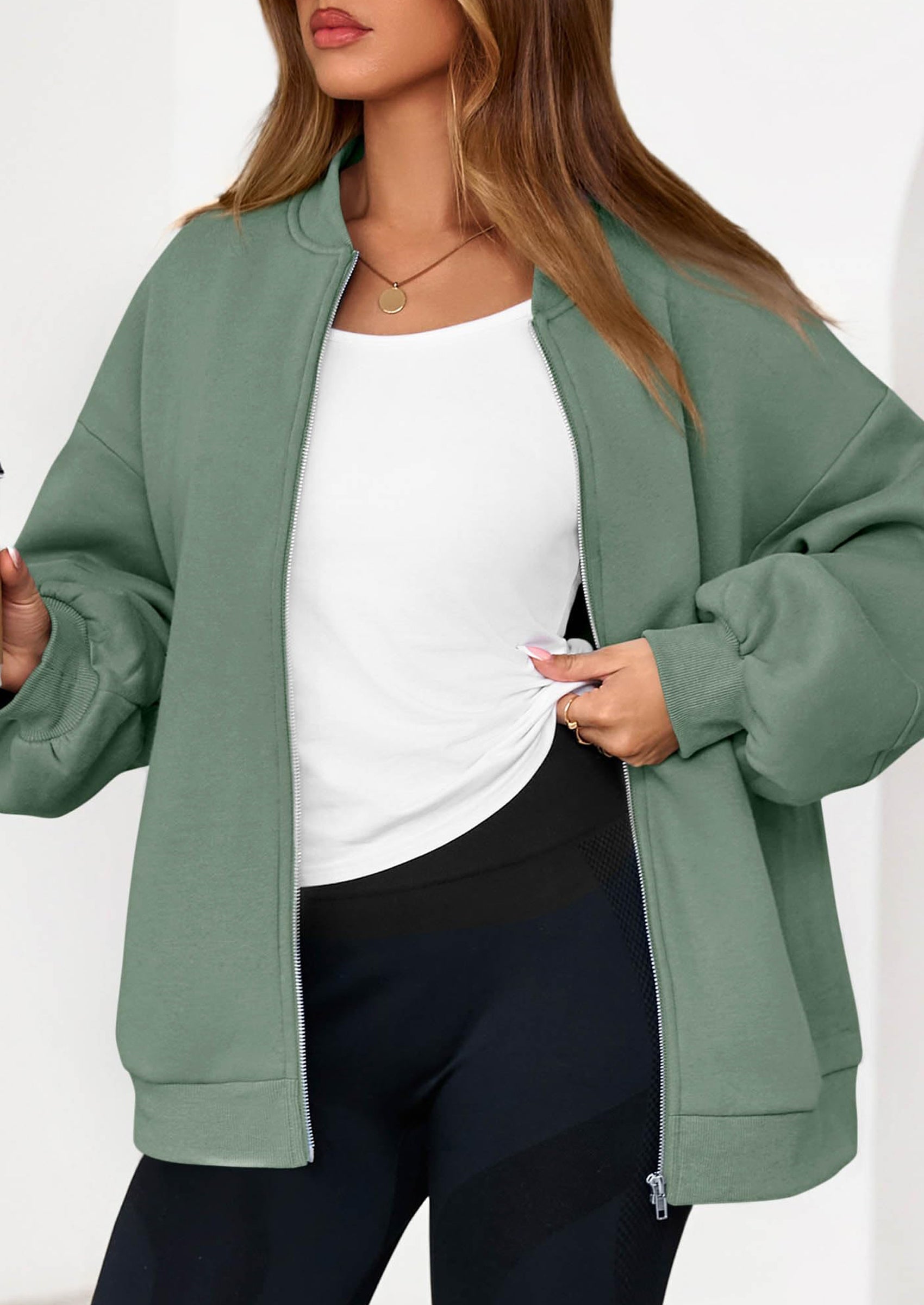 KIRUNDO Oversized Sweatshirt for Women Zip Up Bomber Jacket Fall Fashion Casual Long Sleeve Outerwear Winter Outfits PRETTYGARDEN