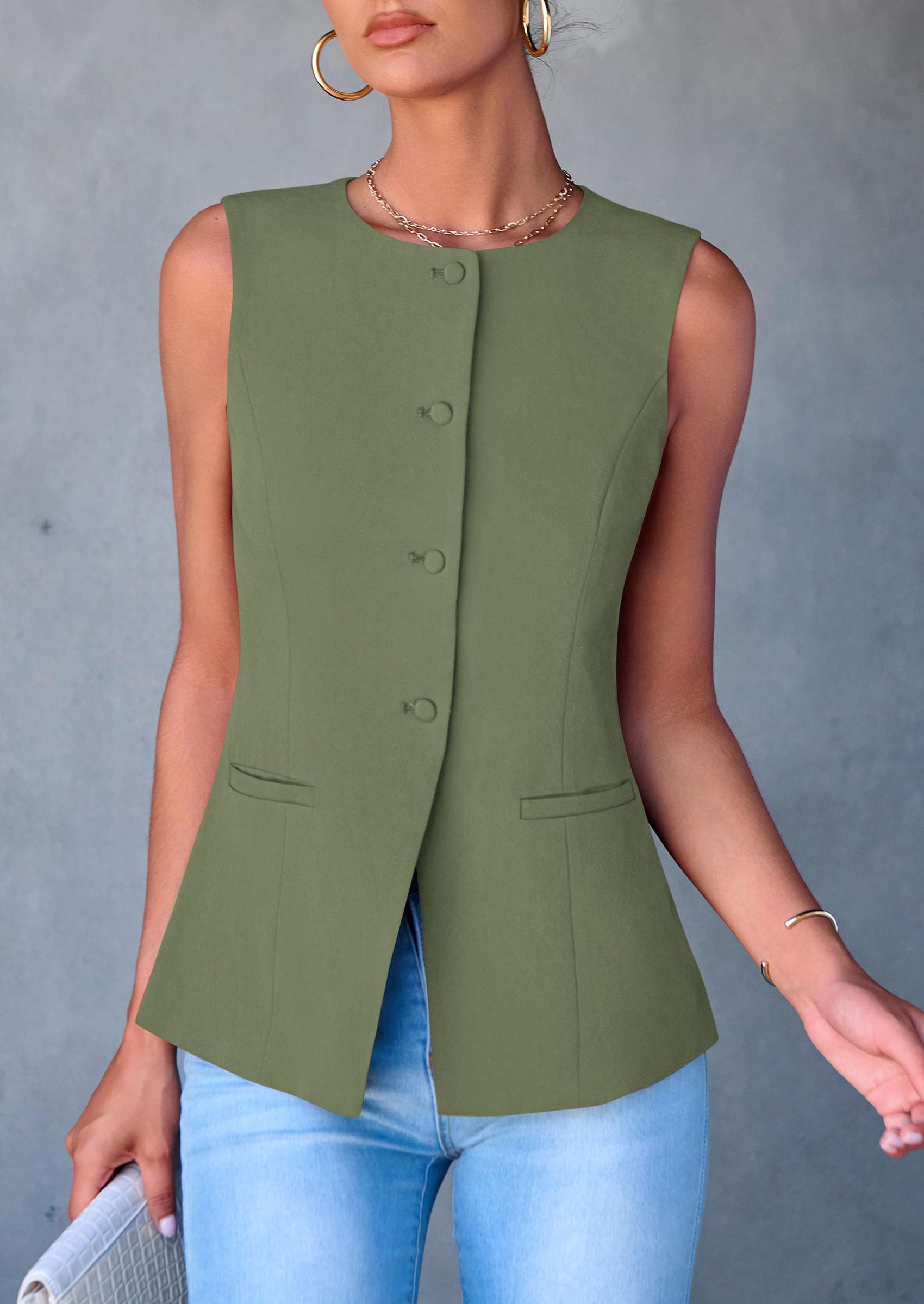 PRETTYGARDEN Women's Suit Vest Tops Summer Dressy Casual Business Button Sleeveless Trendy Fashion Blazer Waistcoat