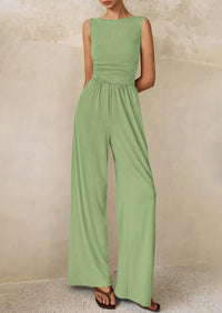 PRETTYGARDEN One Piece Jumpsuits for Women Dressy Casual Sleeveless Crewneck Wide Leg Rompers Jumpers Vacation Summer Outfits