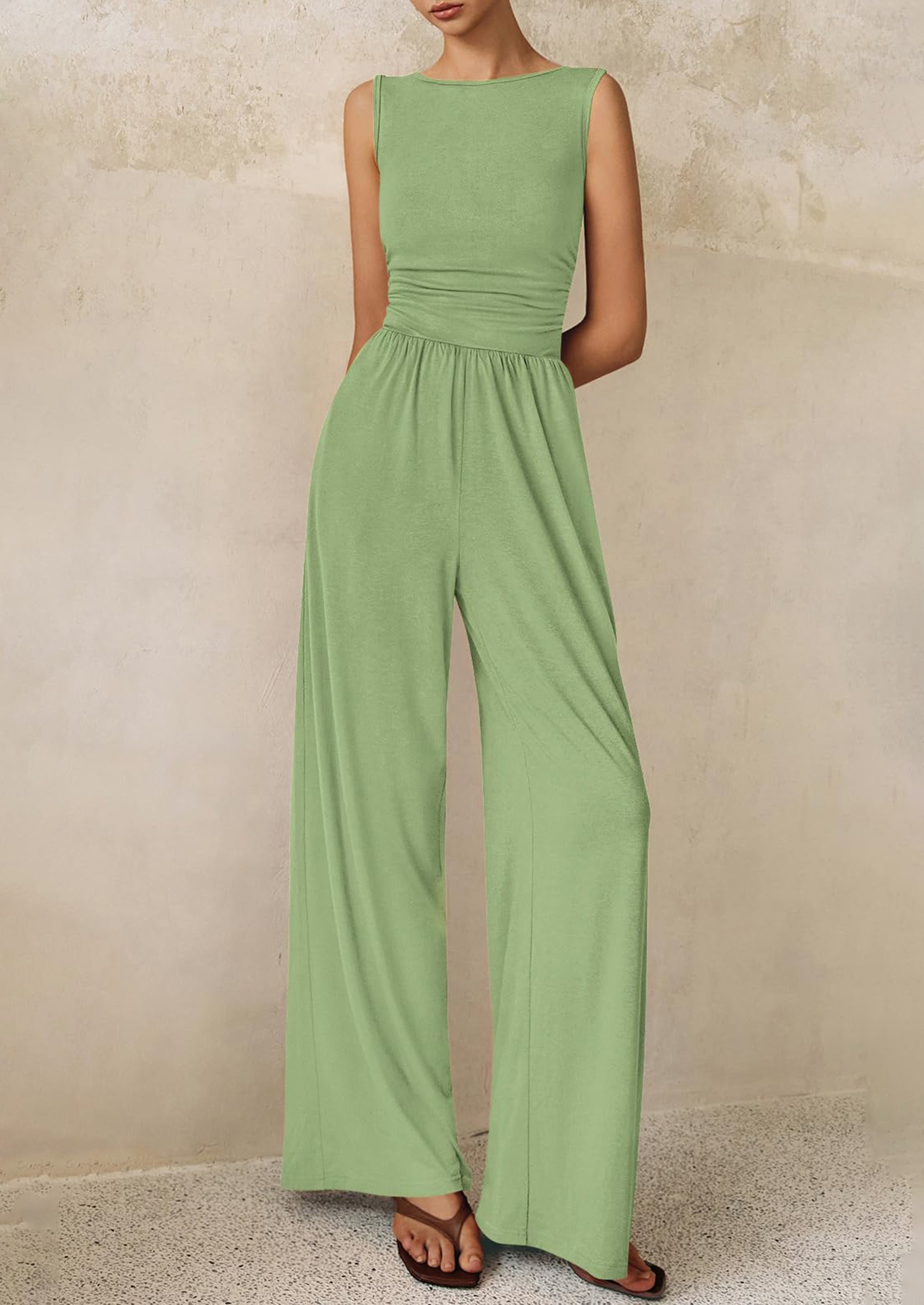 PRETTYGARDEN One Piece Jumpsuits for Women Dressy Casual Sleeveless Crewneck Wide Leg Rompers Jumpers Vacation Summer Outfits