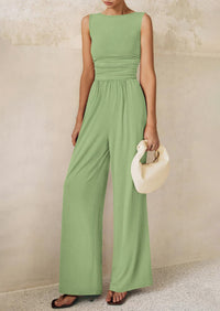 PRETTYGARDEN One Piece Jumpsuits for Women Dressy Casual Sleeveless Crewneck Wide Leg Rompers Jumpers Vacation Summer Outfits