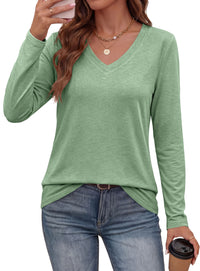 PRETTYGARDEN Womens Long Sleeve Shirts V Neck Basic Tees
