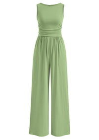 PRETTYGARDEN One Piece Jumpsuits for Women Dressy Casual Sleeveless Crewneck Wide Leg Rompers Jumpers Vacation Summer Outfits