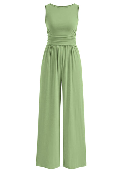 PRETTYGARDEN One Piece Jumpsuits for Women Dressy Casual Sleeveless Crewneck Wide Leg Rompers Jumpers Vacation Summer Outfits