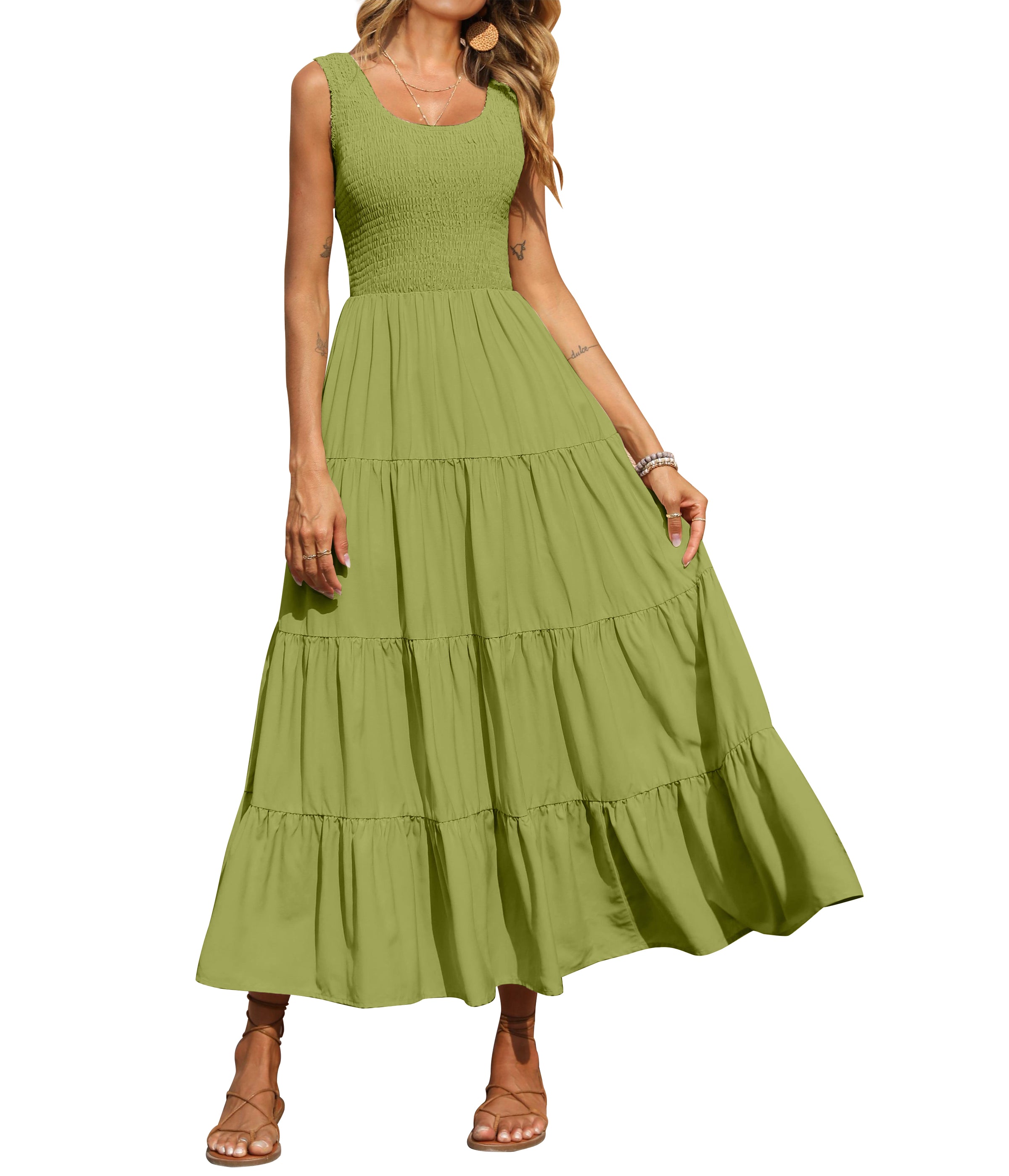 PRETTYGARDEN Women's 2026 Casual Loose Plain Maxi Sundress Smocked Tank Dress Sleeveless Summer Beach Tiered Long Dresses