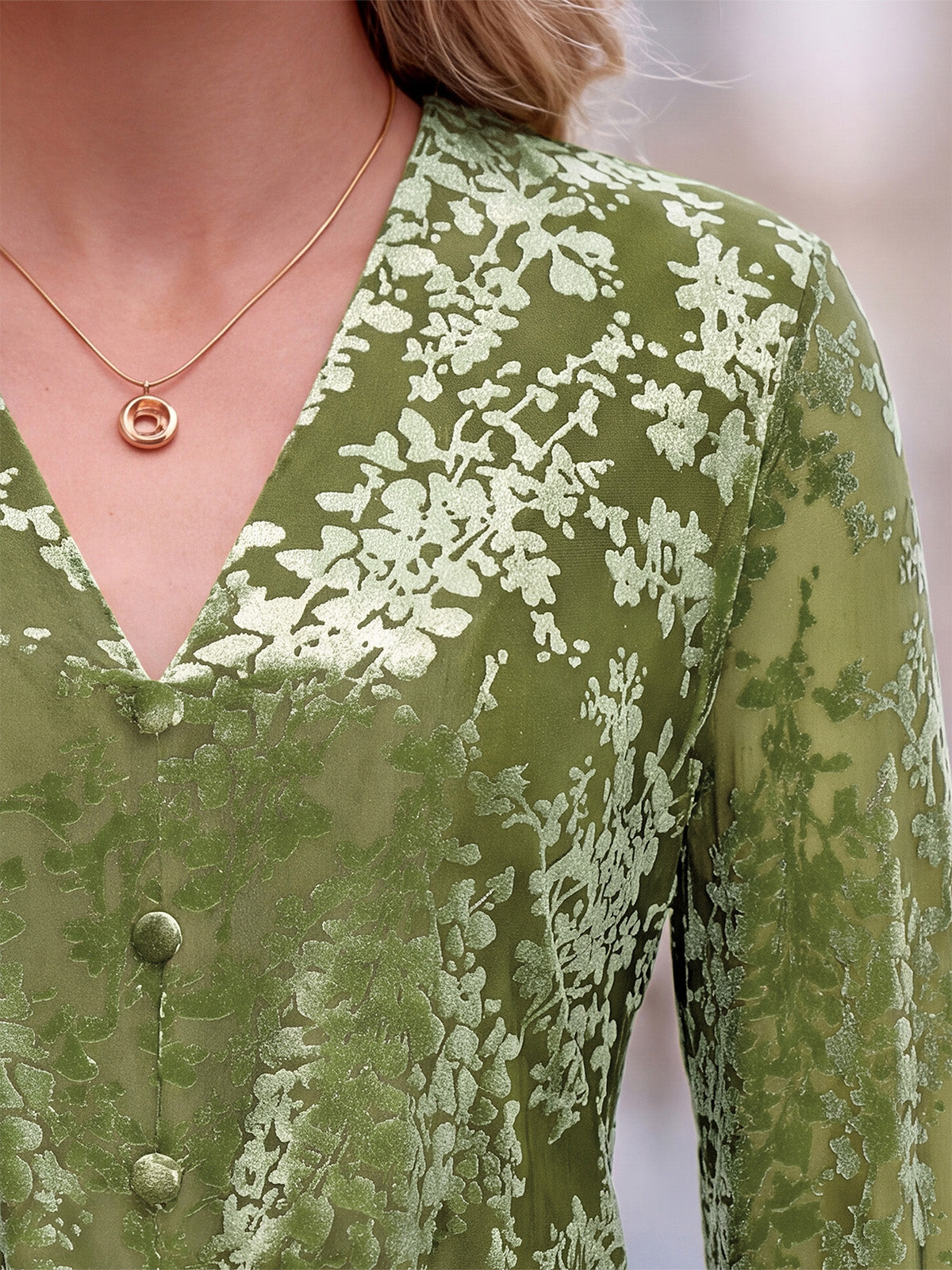 PRETTYGARDEN Women Double Lined Long Sleeve Shirts Tie Knot Front Crop Tops Sheer Sleeves, Velvet Jacquard Floral, Delicate Decorate Button, Classic V Neck, Elegant Dressy Blouses, Casual Fall Outfits