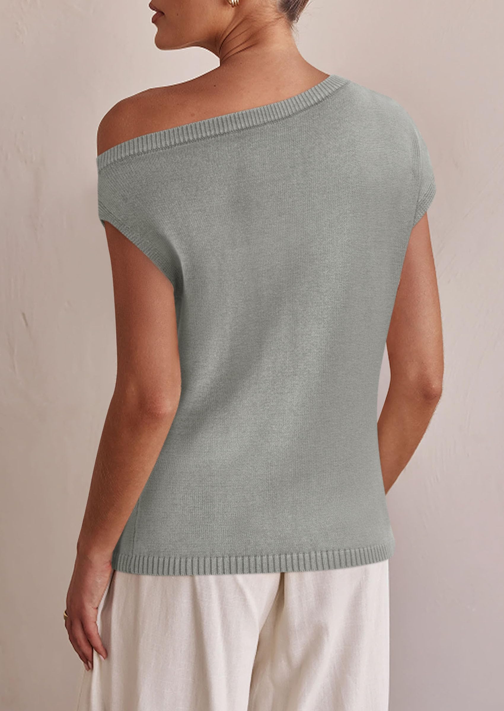 PRETTYGARDEN Womens Off The Shoulder Tops Summer Casual Short Sleeve Tunic T Shirts Lightweight Knit Sweaters