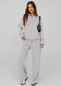 PRETTYGARDEN Women Fall 2 Piece Outfits Sweatsuits Quarter Button Long Sleeve Sweatshirt Wide Leg Pants Tracksuit Lounge Sets