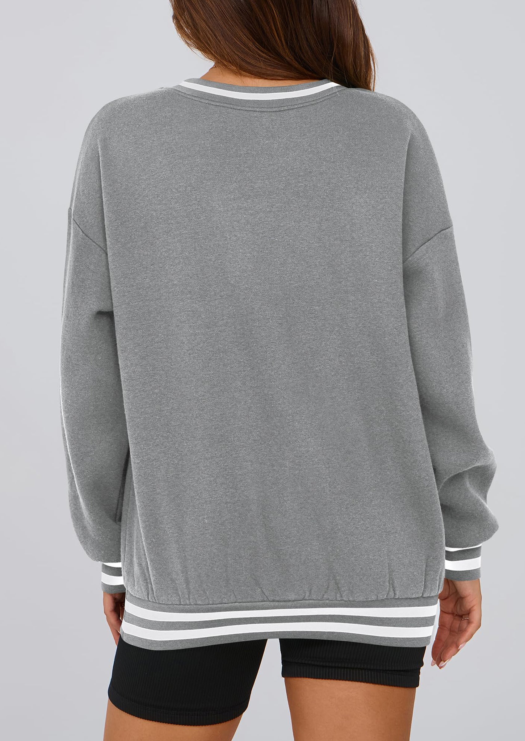 PRETTYGARDEN Women's Oversized Sweatshirts Casual Long Sleeve Stripes Knit V Neck Pullover Top Fall Teens Preppy Clothes