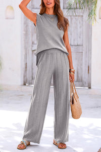 Pullover Tops And Wide Leg Pants Casual Two Piece Sets