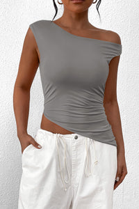 Off The Shoulder Sleeveless One Shoulder Ruched Asymmetrical Y2K Tank Top